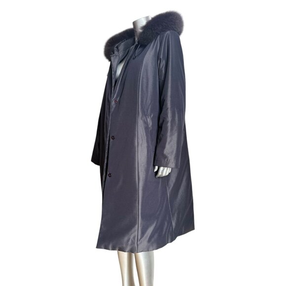 1 MADISON Luxe Long Winter Gray Coat With Fox Fur Trim Hood Button Front 1X - Picture 5 of 11